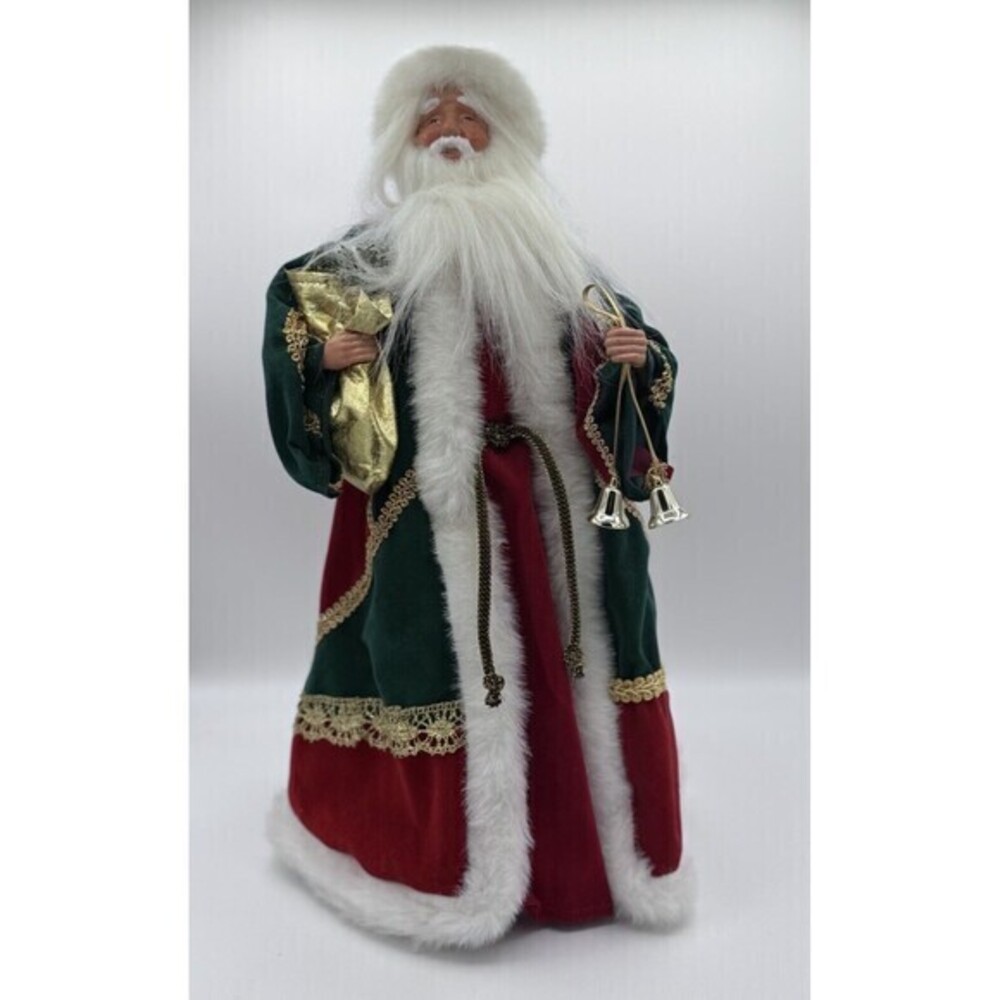 Santa Christmas Tree Topper/Stand Alone Old World Santa Holding Sack & Bells 18”